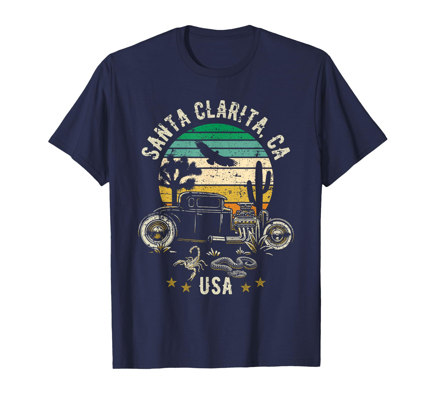 Santa Clarita California USA Hotrod Retro Sunset Design T-Shirt