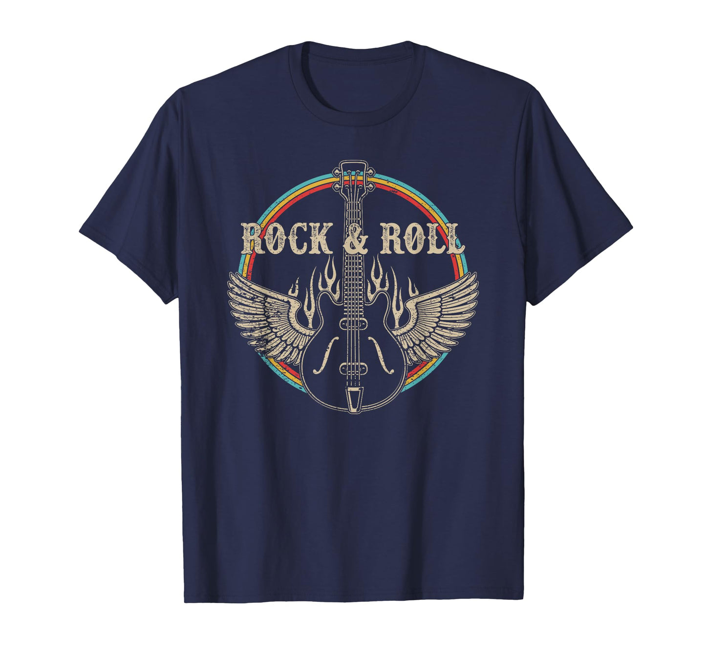 Vintage Retro 80s Rock & Roll Music Tee Rock On Guitar Wings T-Shirt