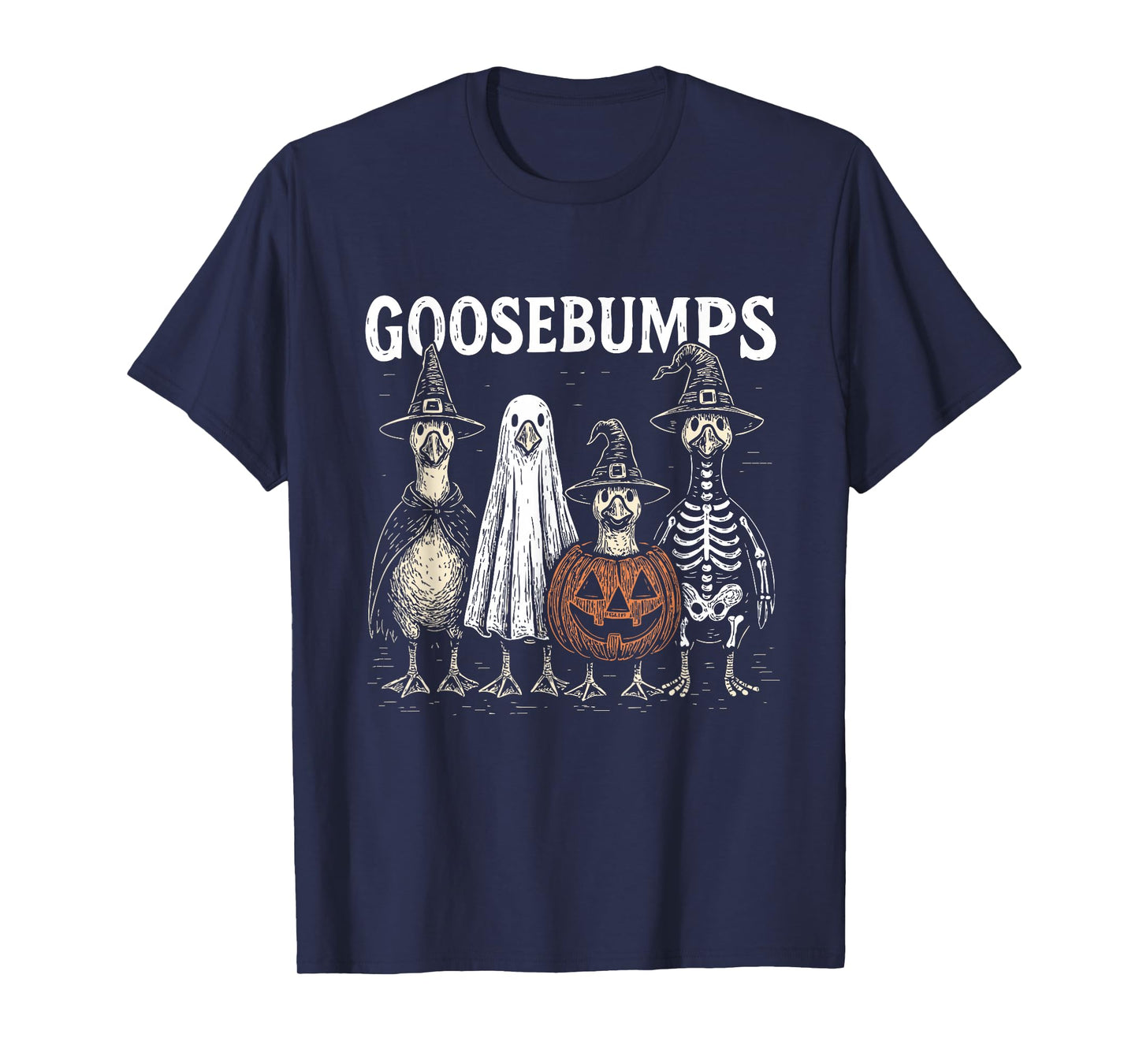 Funny Halloween Spooky Season Goose Pumpkin Illustration T-Shirt