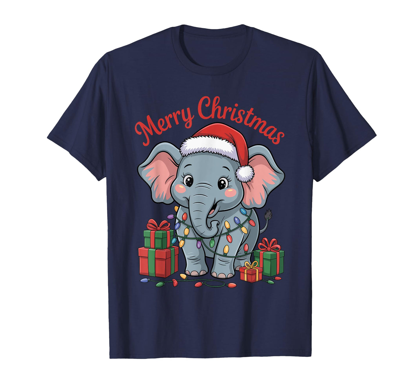 Elephant Santa Hat Animals Lovers Ugly Christmas Pajamas T-Shirt