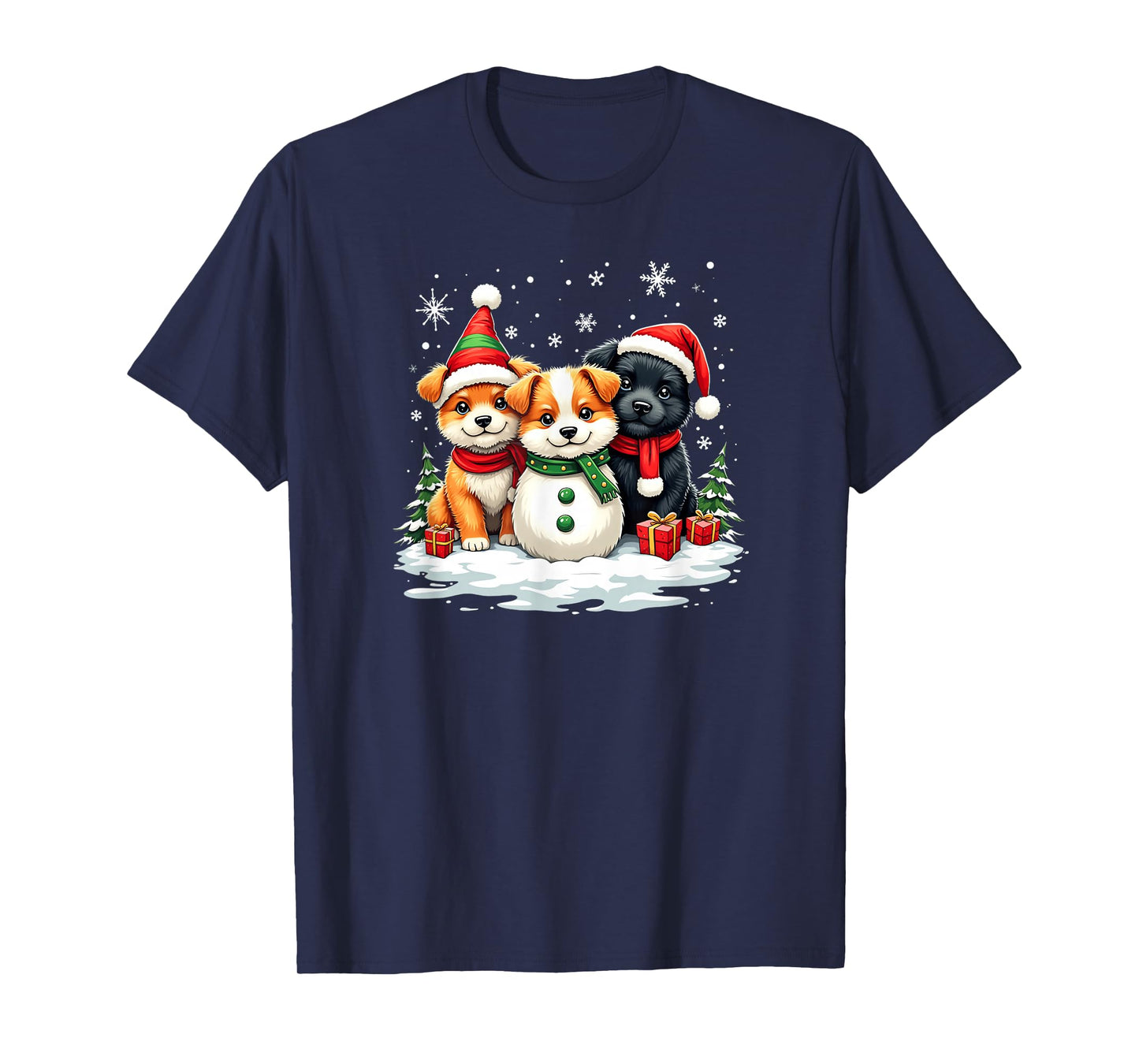 Christmas Corgi Puppies Snowman Dog Trio Santa Claus Snow T-Shirt