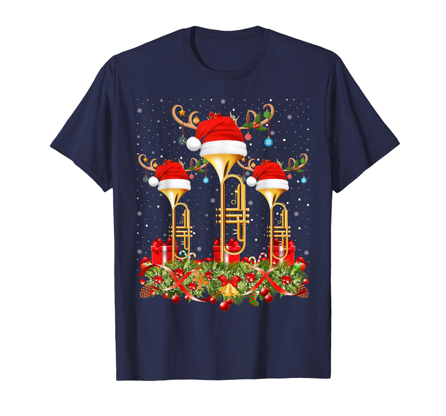 Jazz Music Lover Xmas Lighting Musical Trumpet Christmas T-Shirt