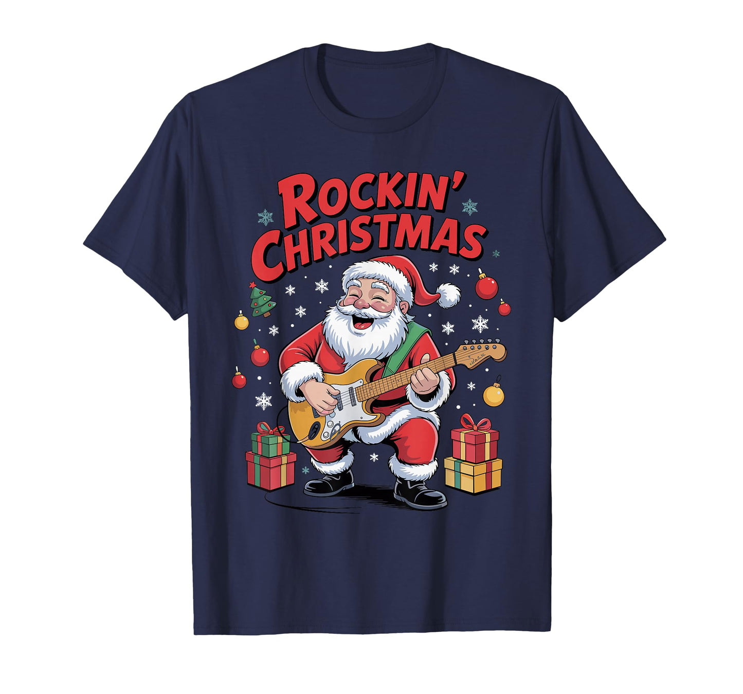 Funny Santa Playing Guitar Holiday Chrismas Xmas Pajama T-Shirt