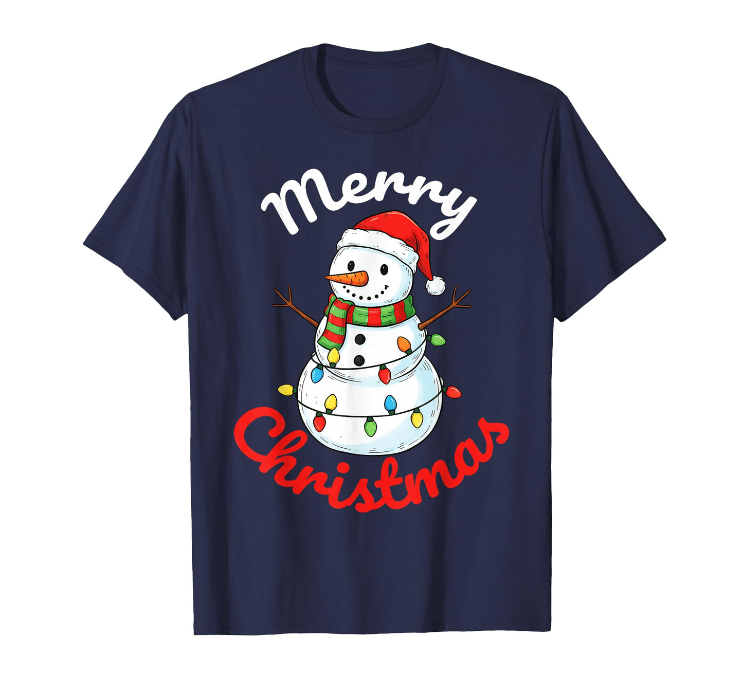 Merry Christmas Snowman Santa Hat Holiday Kids Men Women T-Shirt