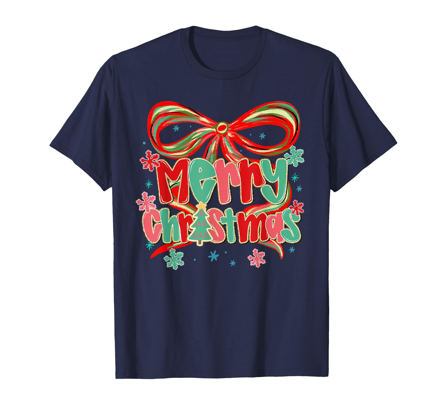 Coquette Bow Merry Christmas Xmas Family Pajamas Holiday T-Shirt