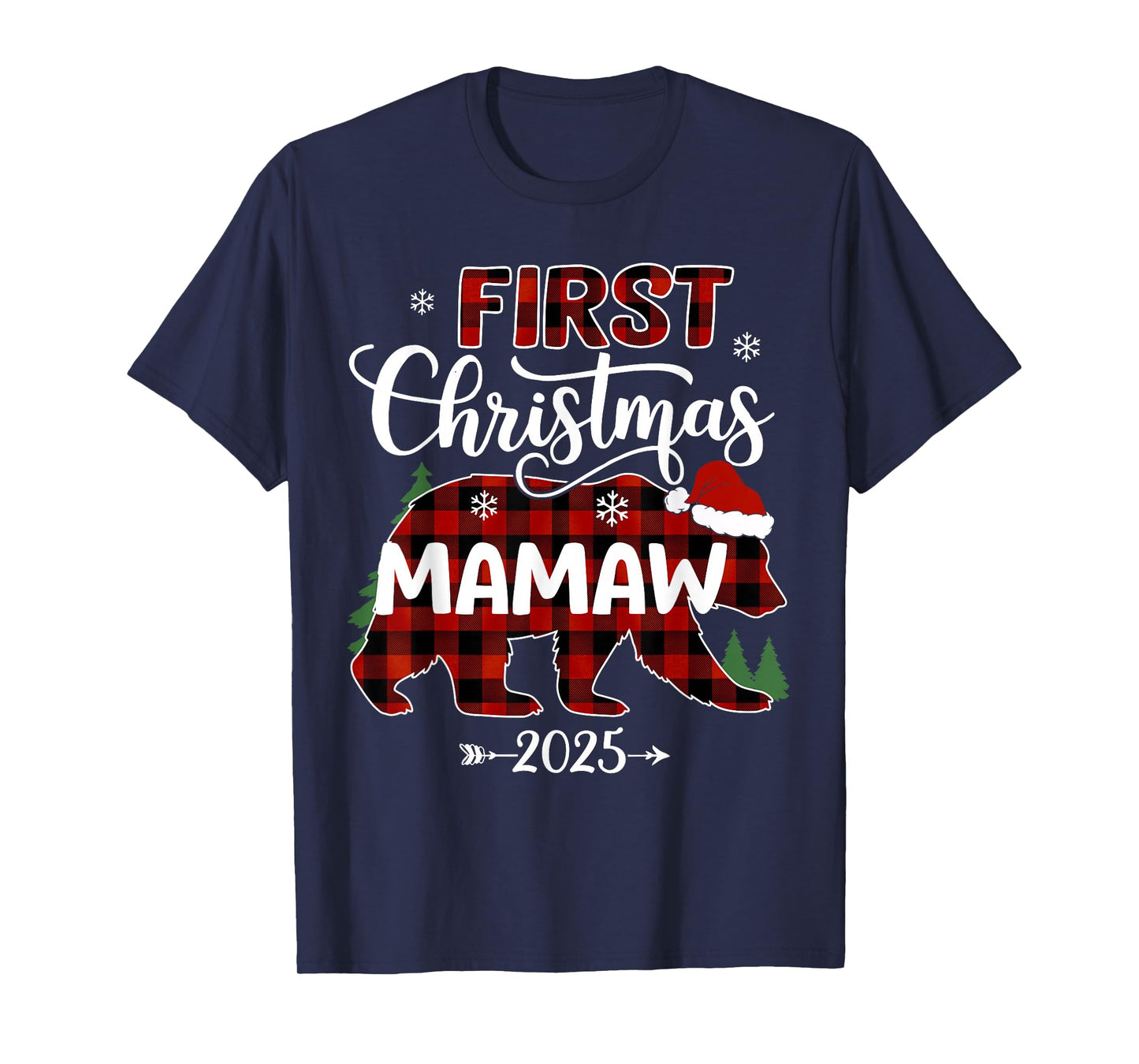Pregnancy First Christmas Mamaw Red Plaid Bear Santa 2025 T-Shirt