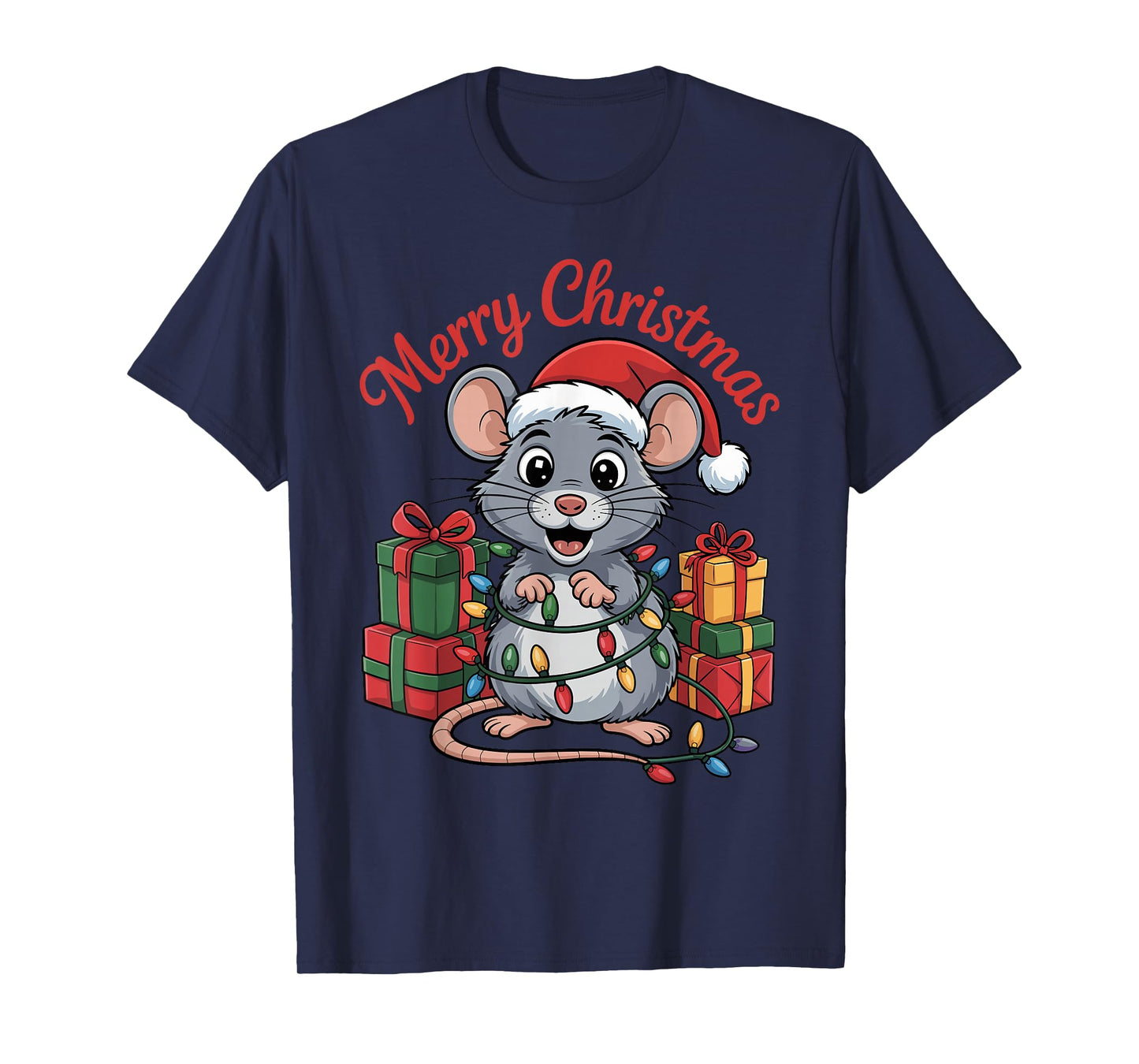 Rat Santa Hat Christmas Design Funny Animal Lovers Holiday T-Shirt