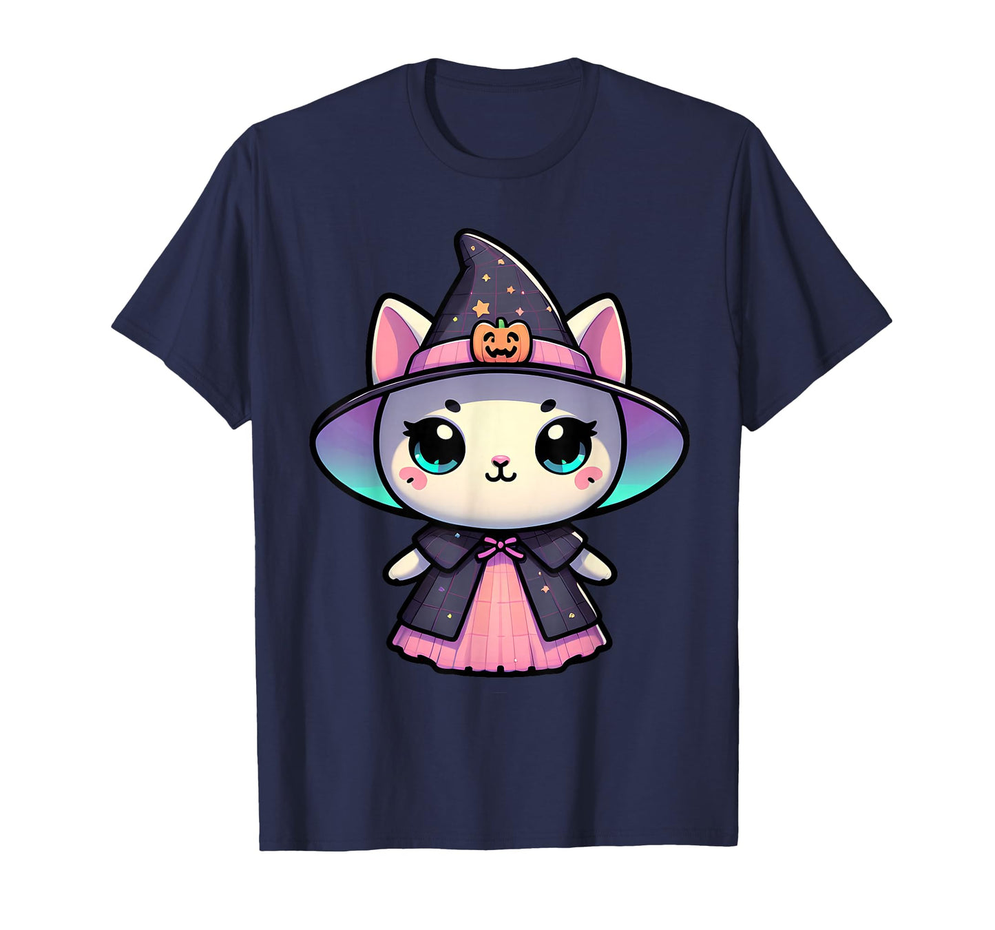 Kawaii Halloween Cat Witch Pumpkin Hat Cute Pastel Magic Art T-Shirt