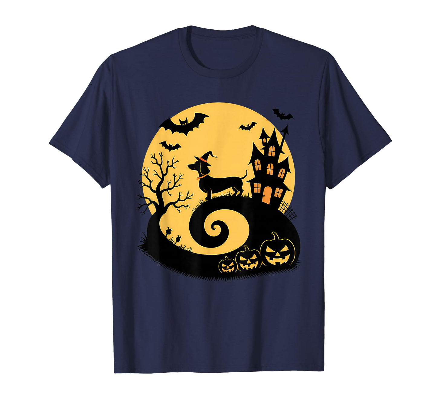 Halloween Dachshund Witch Pumpkins Bats Moon T-Shirt