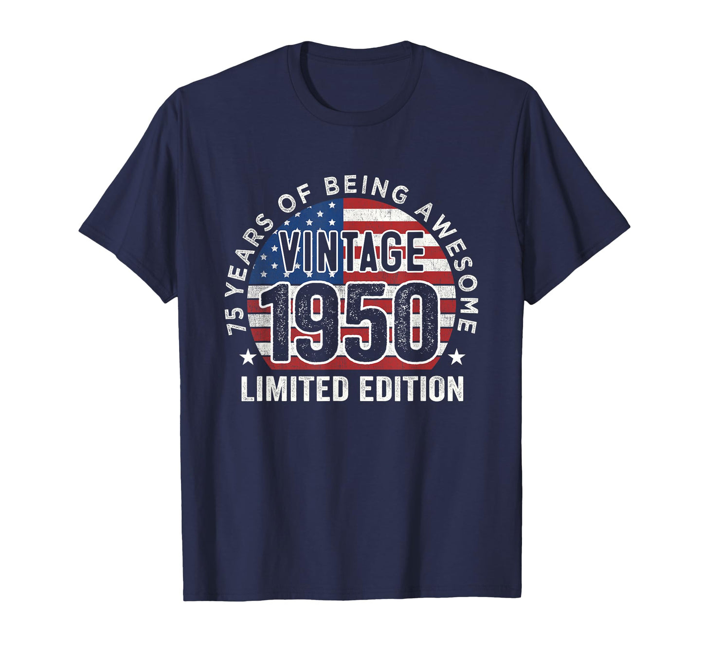 75th Birthday Gifts Men Vintage 1950 75 Years Old USA Flag T-Shirt