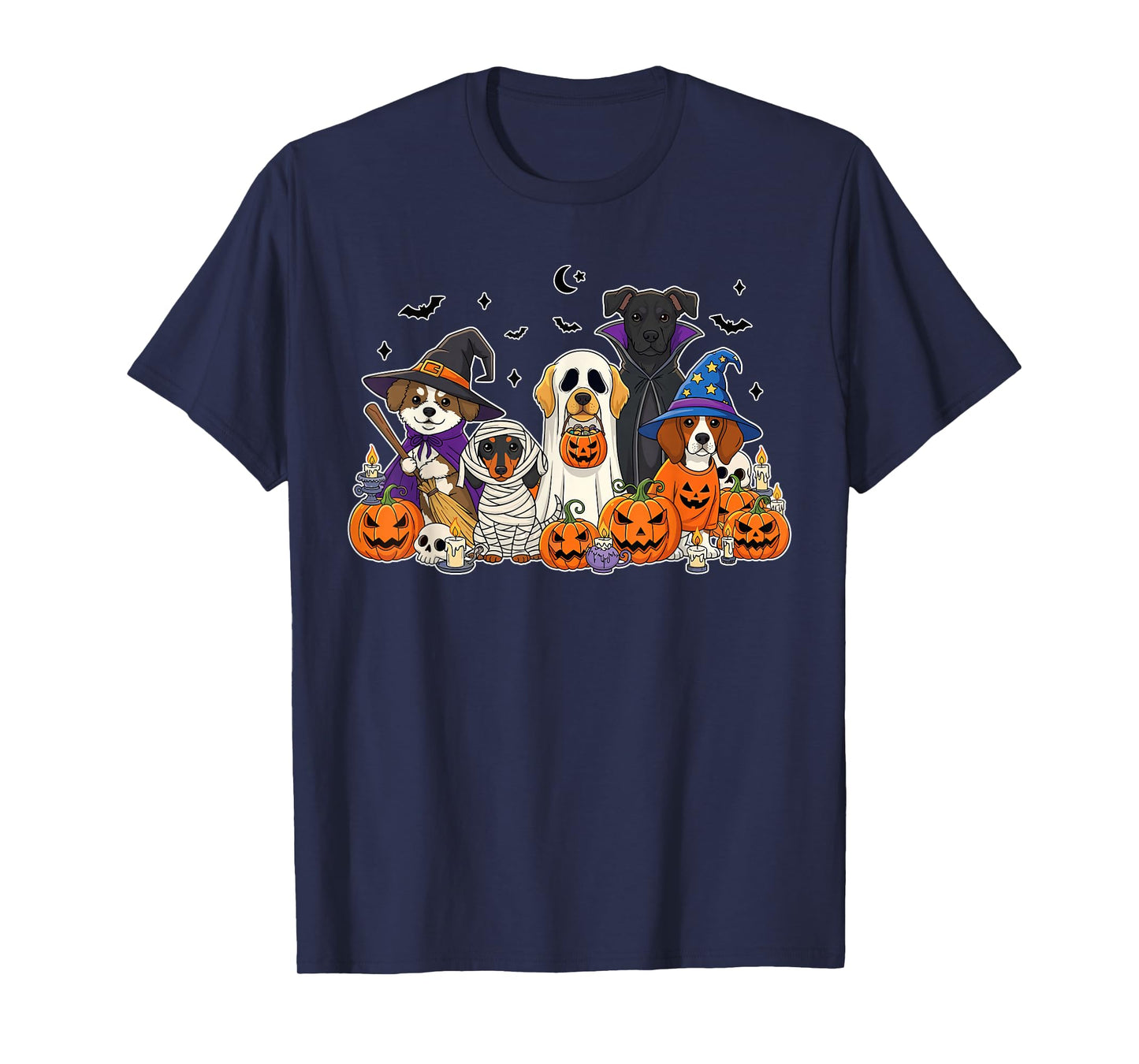 Cute Dogs in Ghost Witch Mummy Costume Women Men Halloween T-Shirt