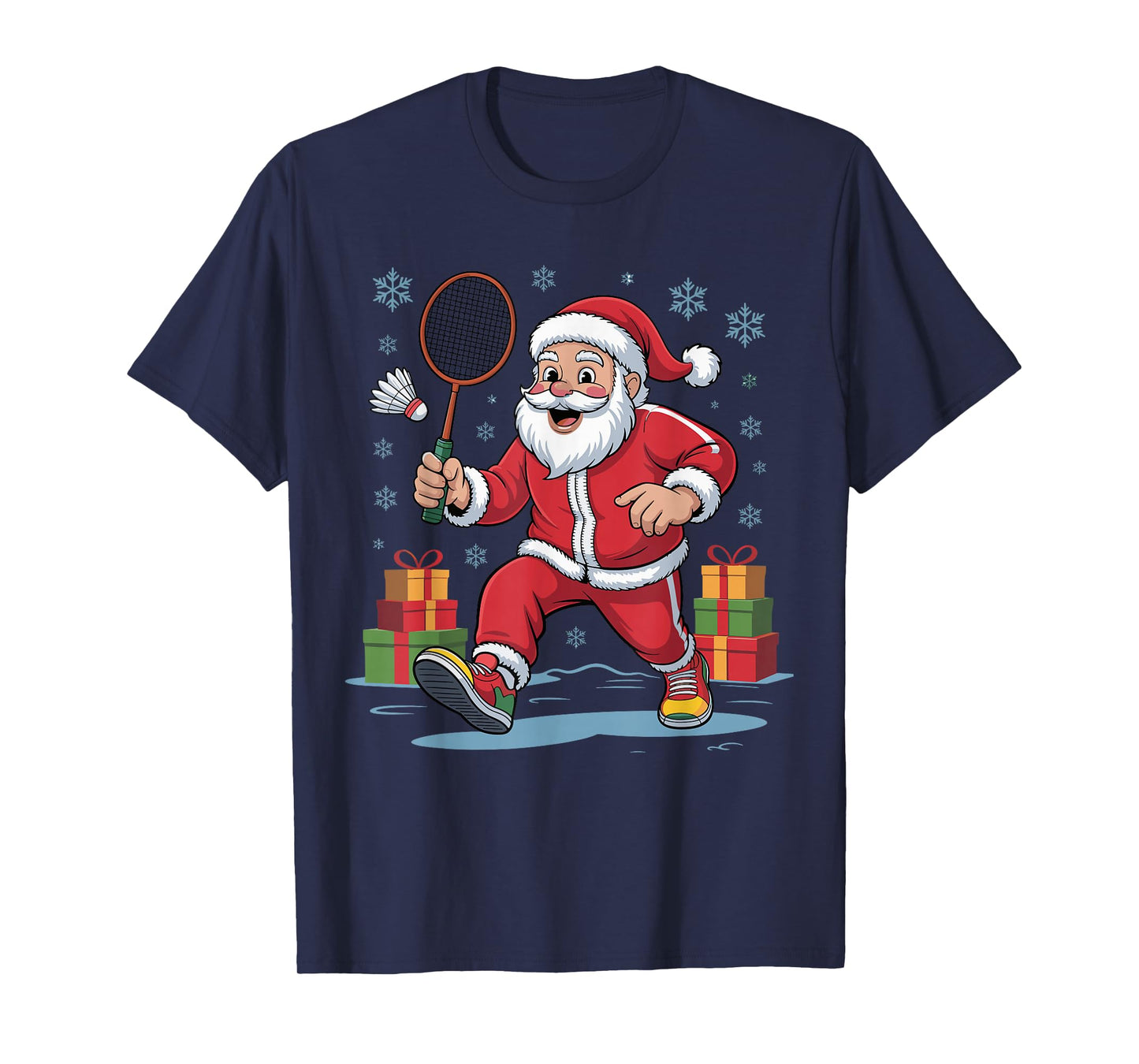 Santa Playing Badminton Funny Holiday Christmas Xmas Pajama T-Shirt