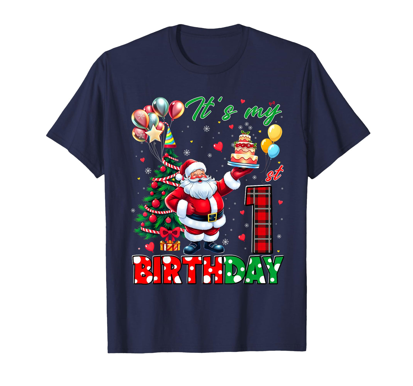 Kids It's My 1st Birthday Cute Santa Christmas 1 Years Old T-Shirt