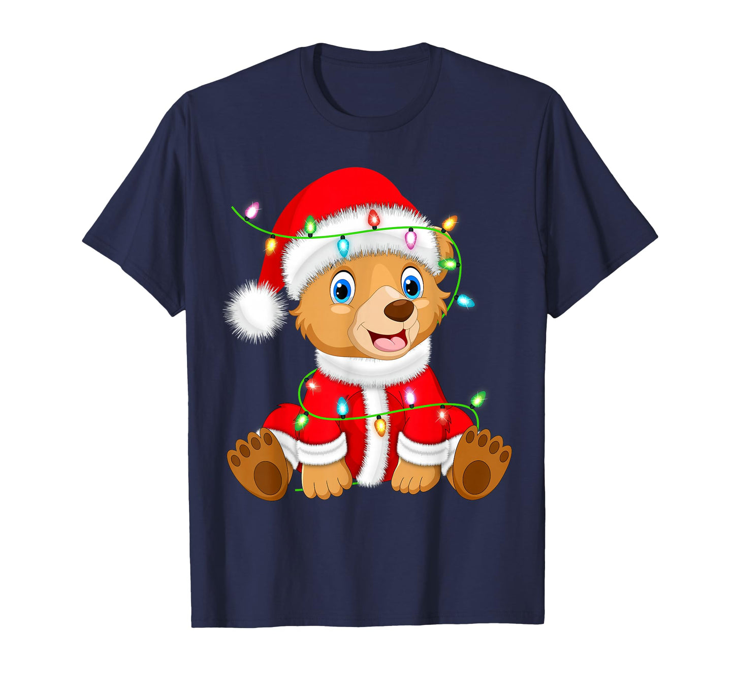 Bear Christmas Lights Santa Costume Cute Animal Xmas T-Shirt
