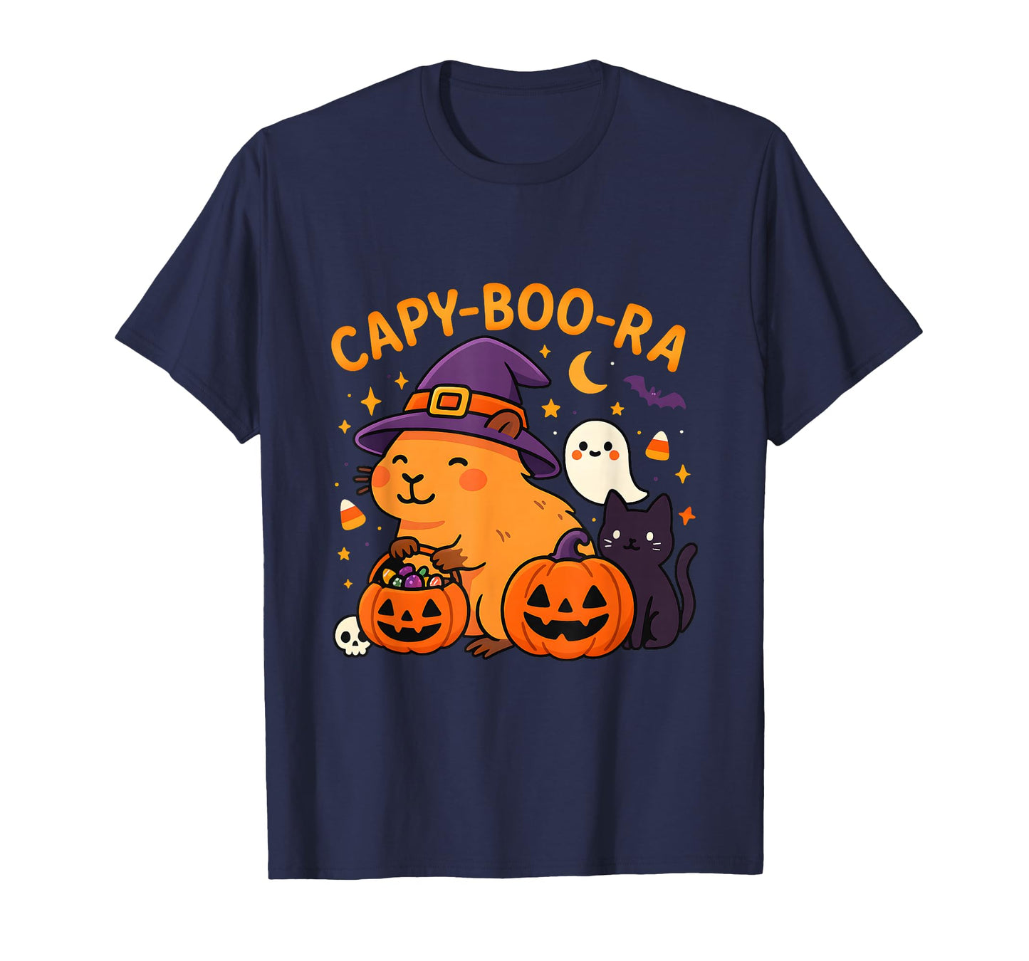 Capy-Boo-ra Cute Halloween Capybara Ghost Pun Design T-Shirt