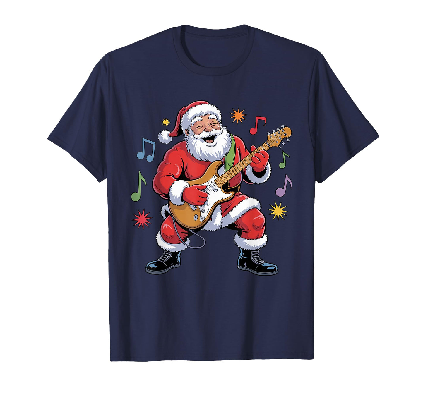 Santa Playing Electric Guitar Funny Holiday Chrismas Pajama T-Shirt