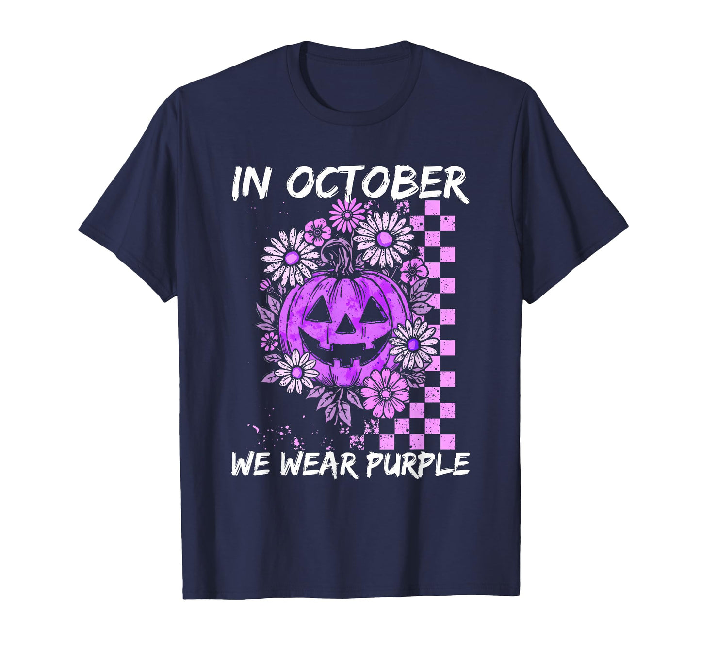 in October We Wear Purple Domestic Violence Vintage Floral T-Shirt