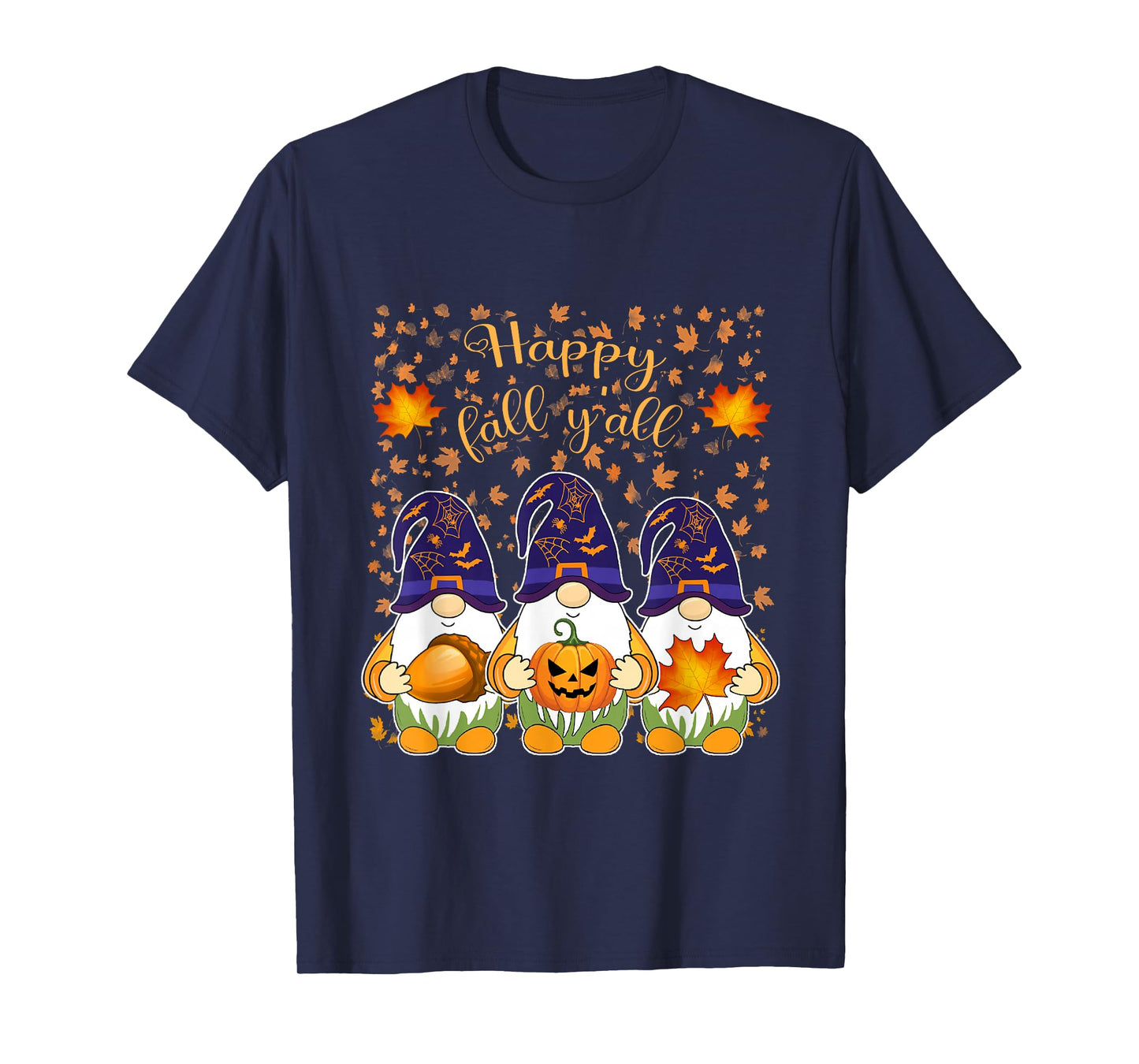 Autumn Fall Leaves Halloween Witch Gnomes Happy Fall Y'all T-Shirt