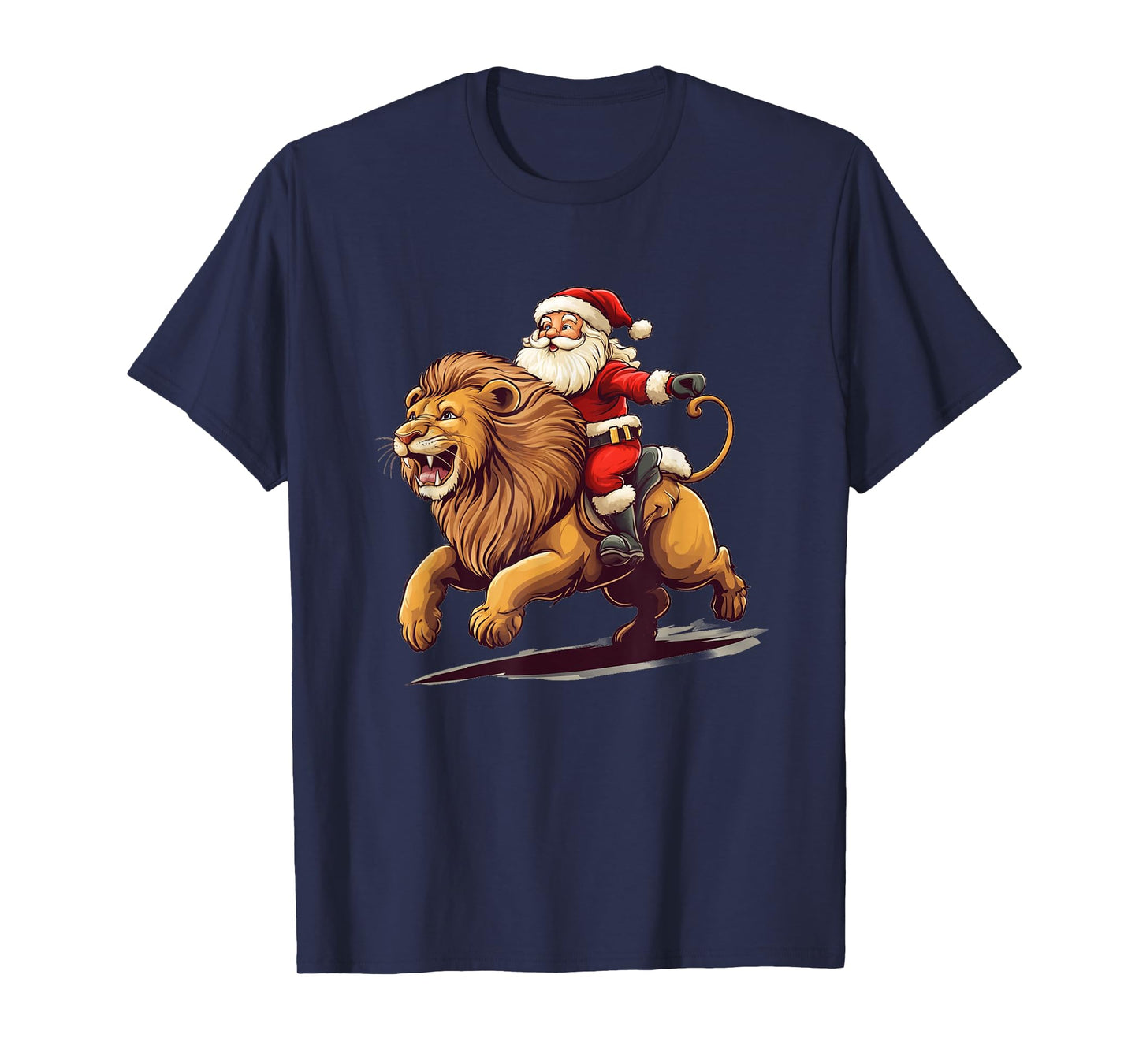 Festive Lion Ride with Santa Claus Leading The Way T-Shirt