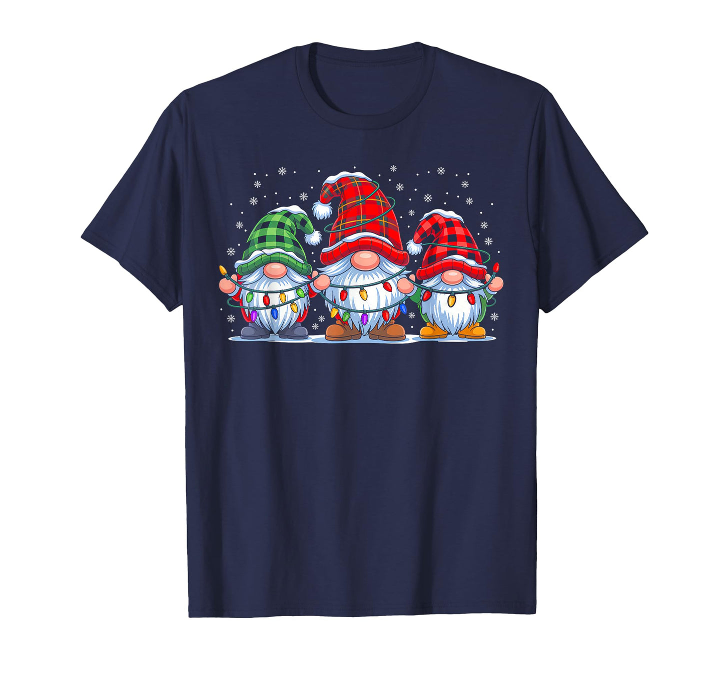 Cute Gnomes Christmas Lights Santa Hat Xmas Family Men Women T-Shirt