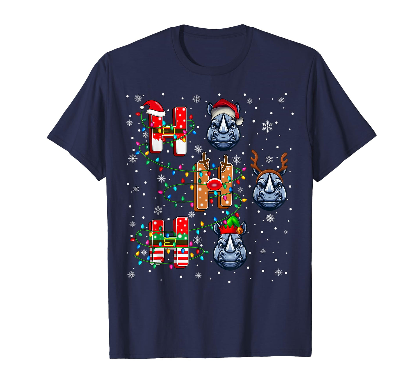 Ho Ho Ho Santa Reindeer Hat Elf Rhino Animal Christmas T-Shirt