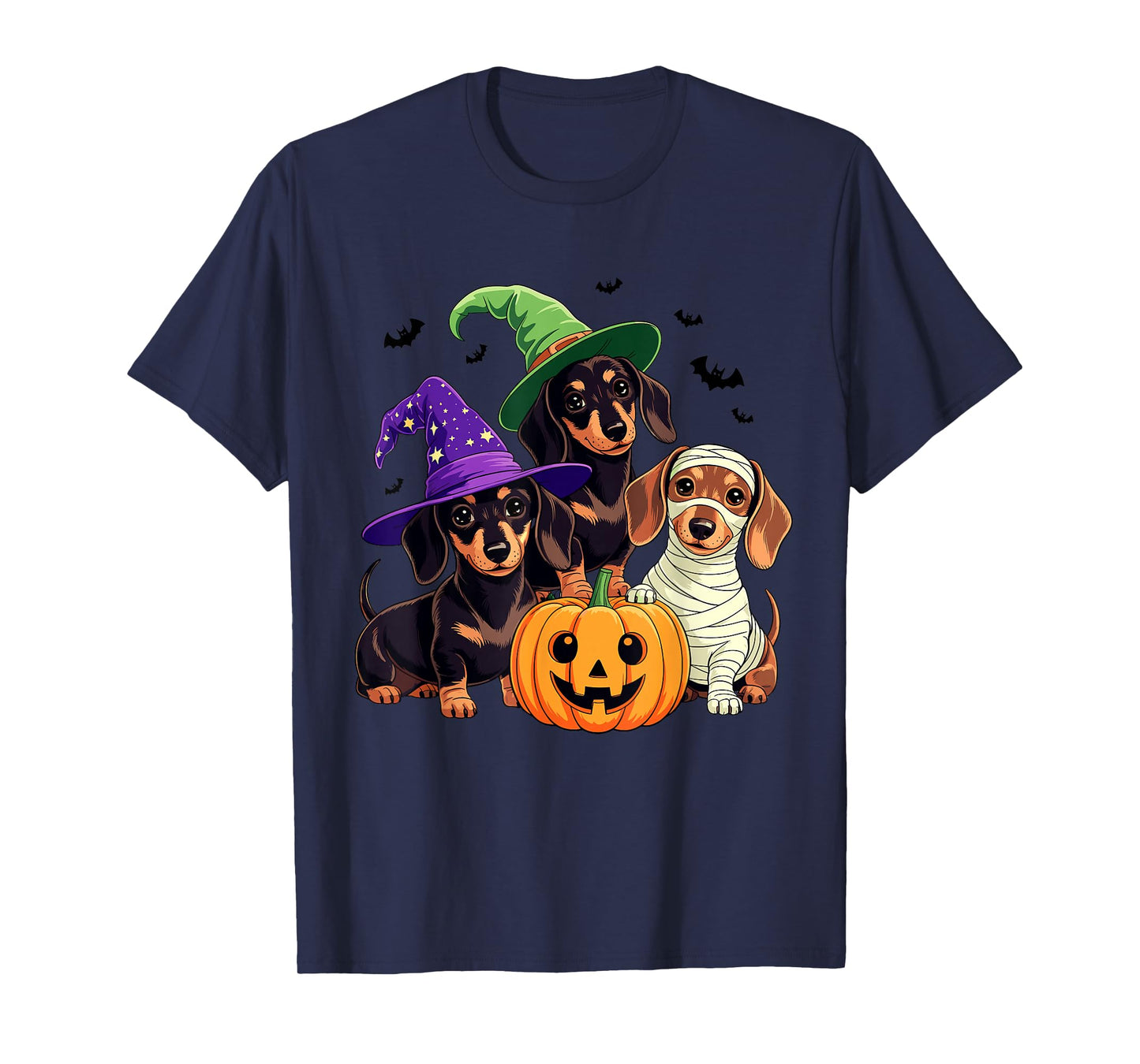 Halloween Dachshund Pumpkin Witch Mummy Dogs Spooky Fun T-Shirt