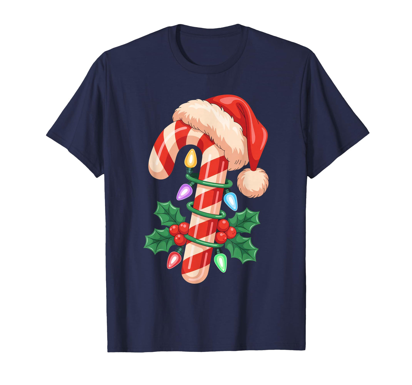 Candy Cane with Santa Hat for Holiday Enthusiasts and T-Shirt