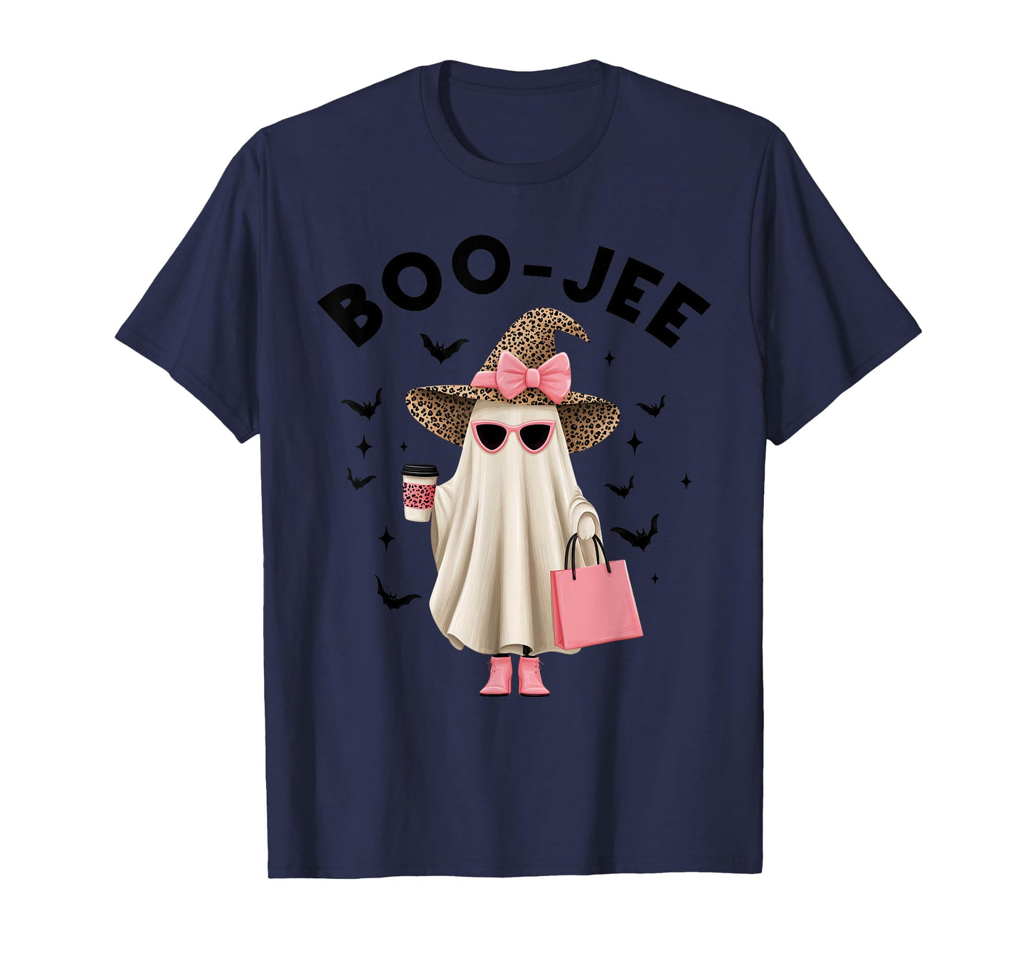 Coquette Leopard Ghost Coffee Boo-JEE Halloween Boujee Ghost T-Shirt