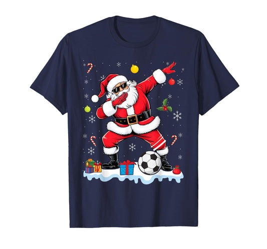 Dabbing Santa Boys Girls Funny Soccer Player Christmas T-Shirt