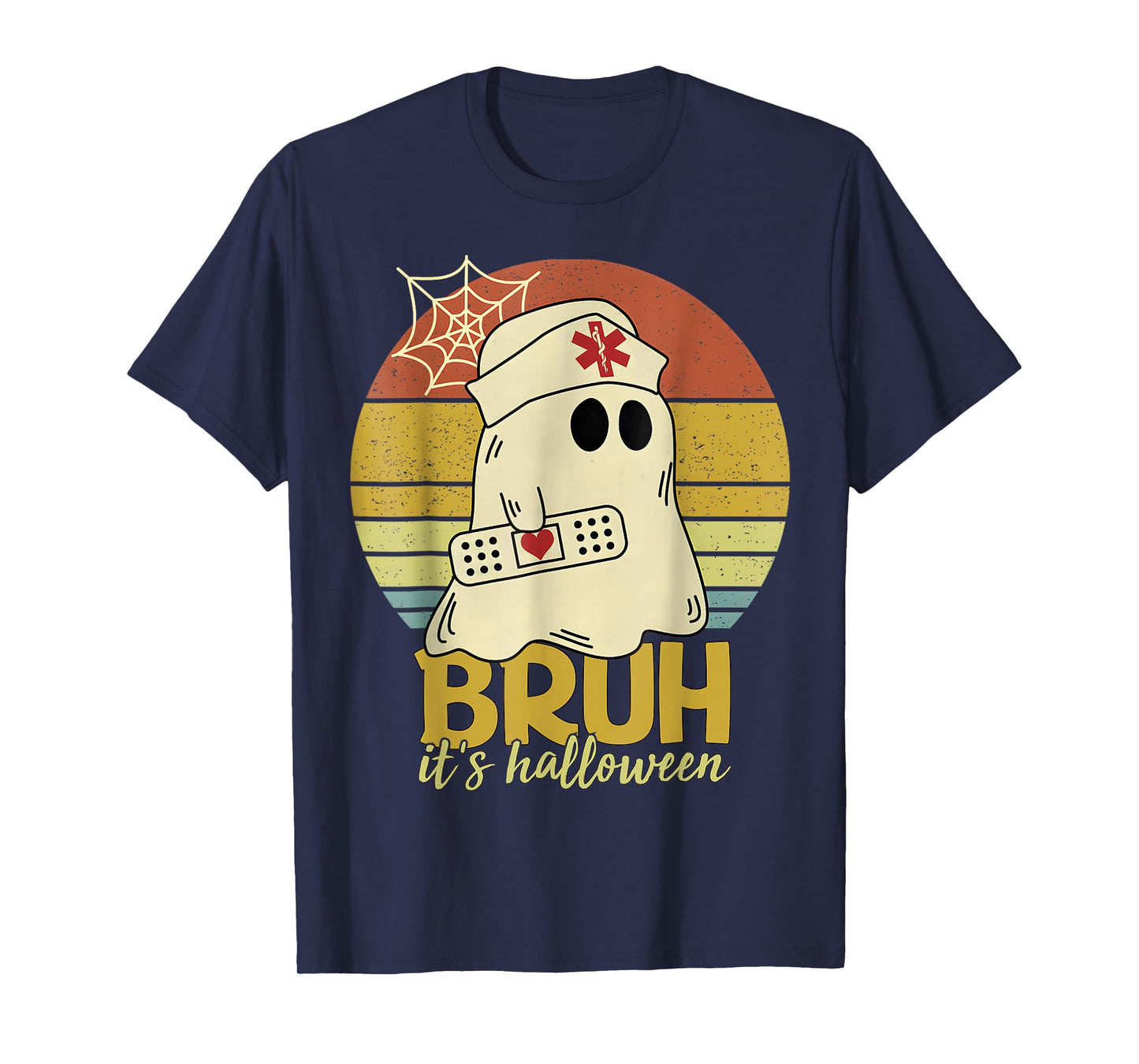Bruh It’s Halloween Nurse Ghost Costume Funny Spooky Retro T-Shirt