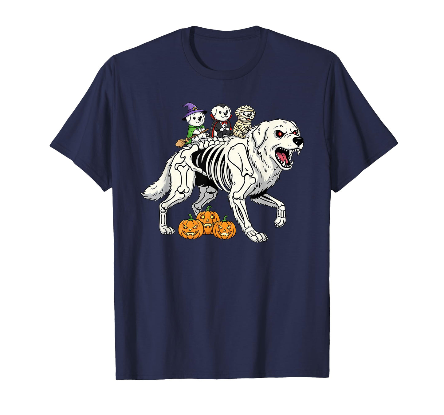 Great Pyrenees Skeleton Mummy Witch Halloween Mens Womens T-Shirt