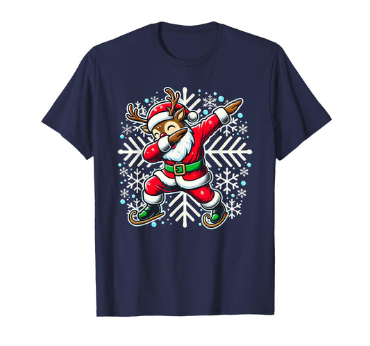 Dabbing Reindeer Santa Claus Christmas Funny Xmas Boys Kids T-Shirt