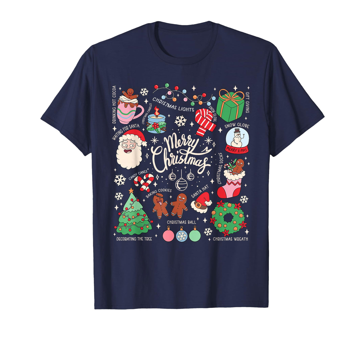 Merry Christmas Lights Santa Hat Xmas Family Matching Pajama T-Shirt
