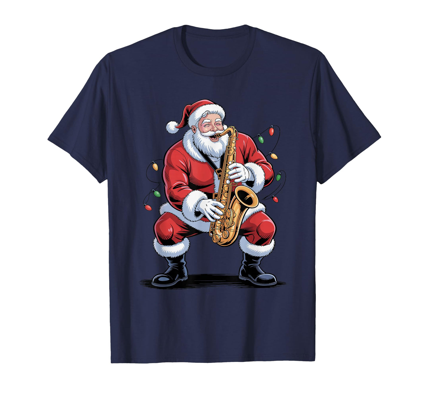 Santa Playing Saxophone Funny Holiday Chrismas Xmas Pajama T-Shirt