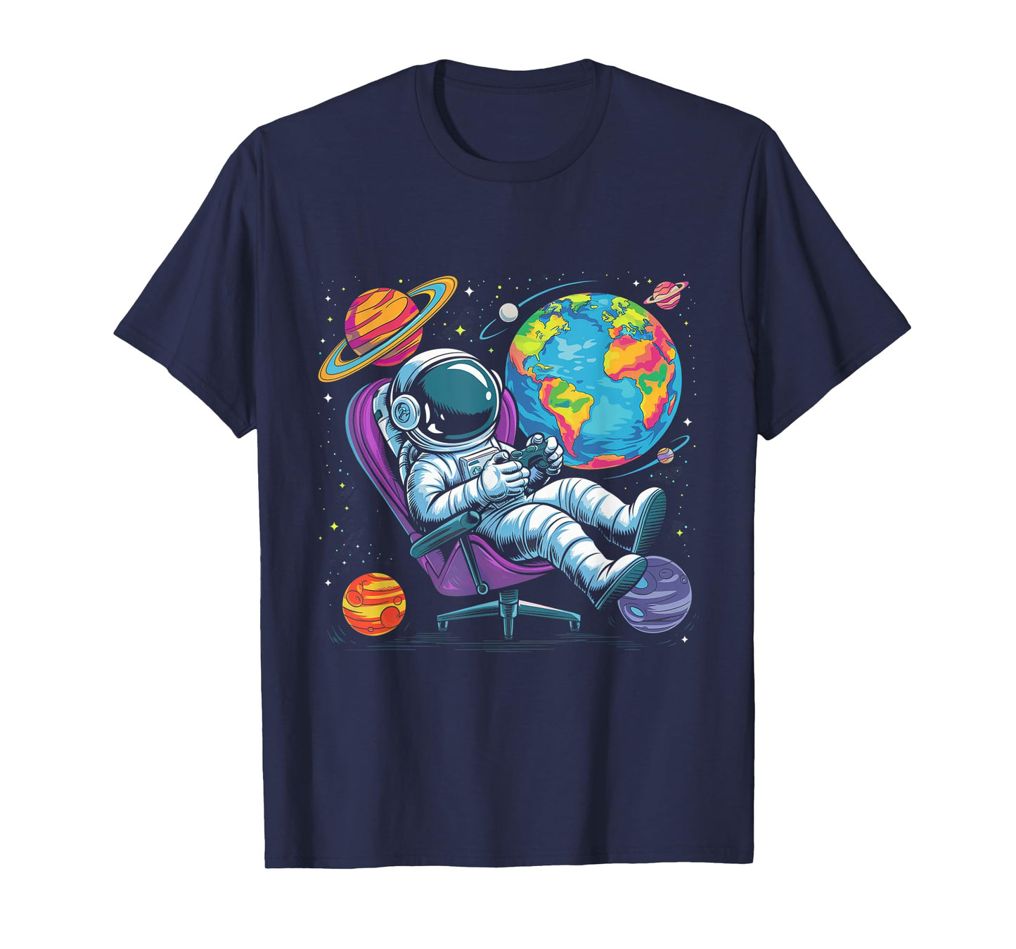Astronaut Gamer Outer Space Men kids Gaming System Planets T-Shirt