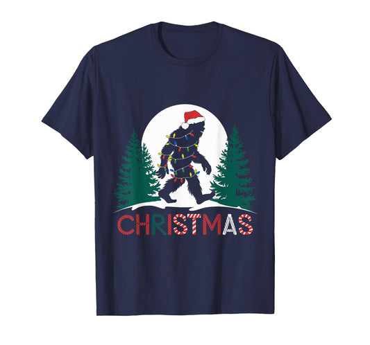 Santa Bigfoot Christmas Lights Funny Sasquatch Believe Xmas T-Shirt