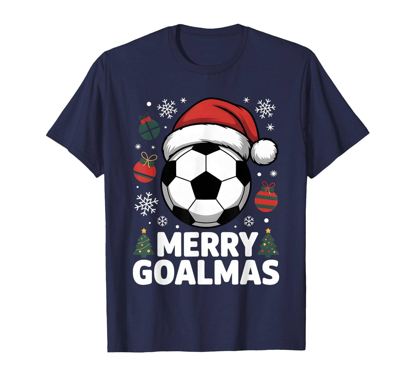 Merry Goalmas Christmas Santa Soccer Ball Graphic Kids Boys T-Shirt