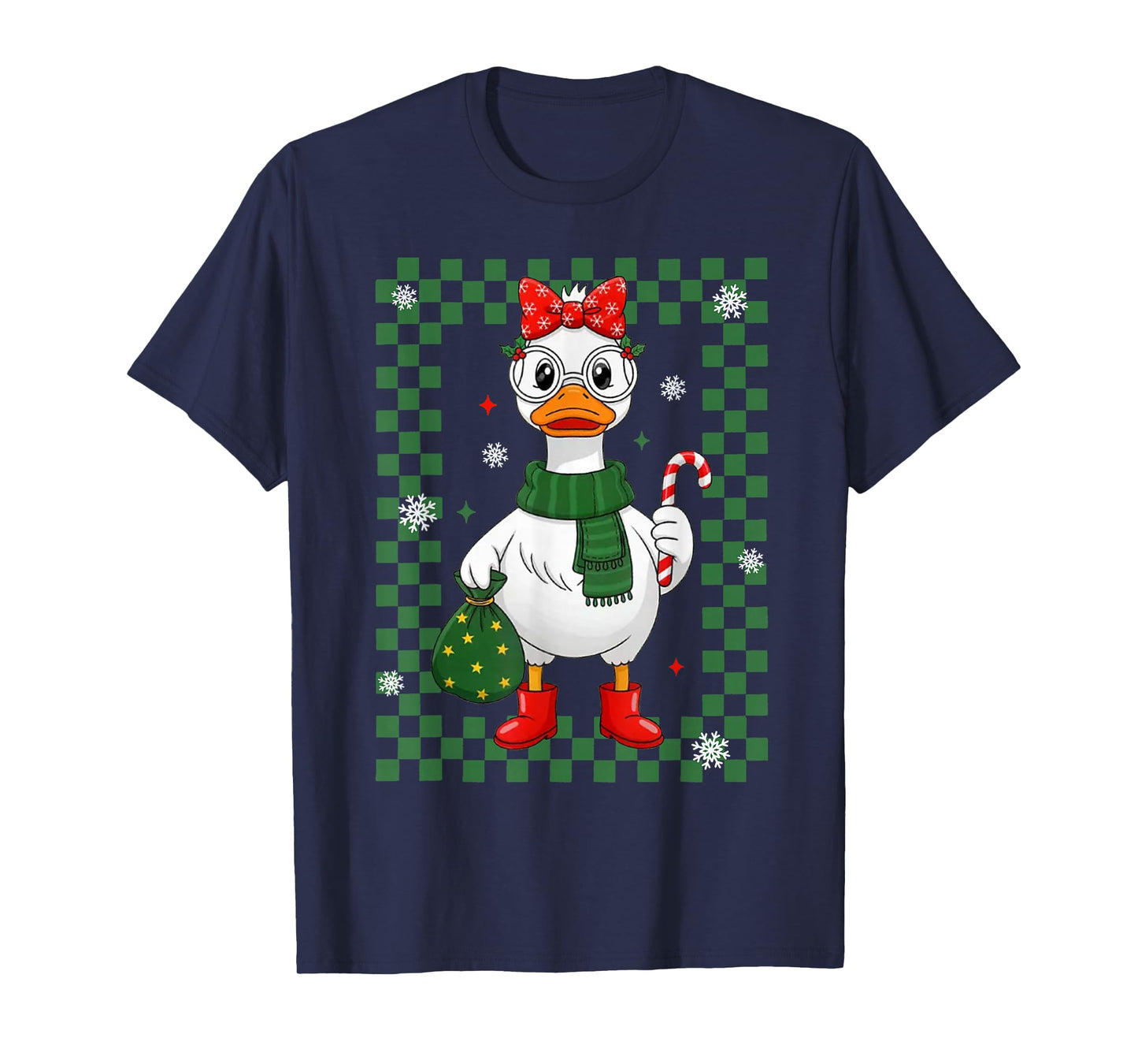 Cute Goose with Candy Cance and Santa Sack Girly Christmas T-Shirt