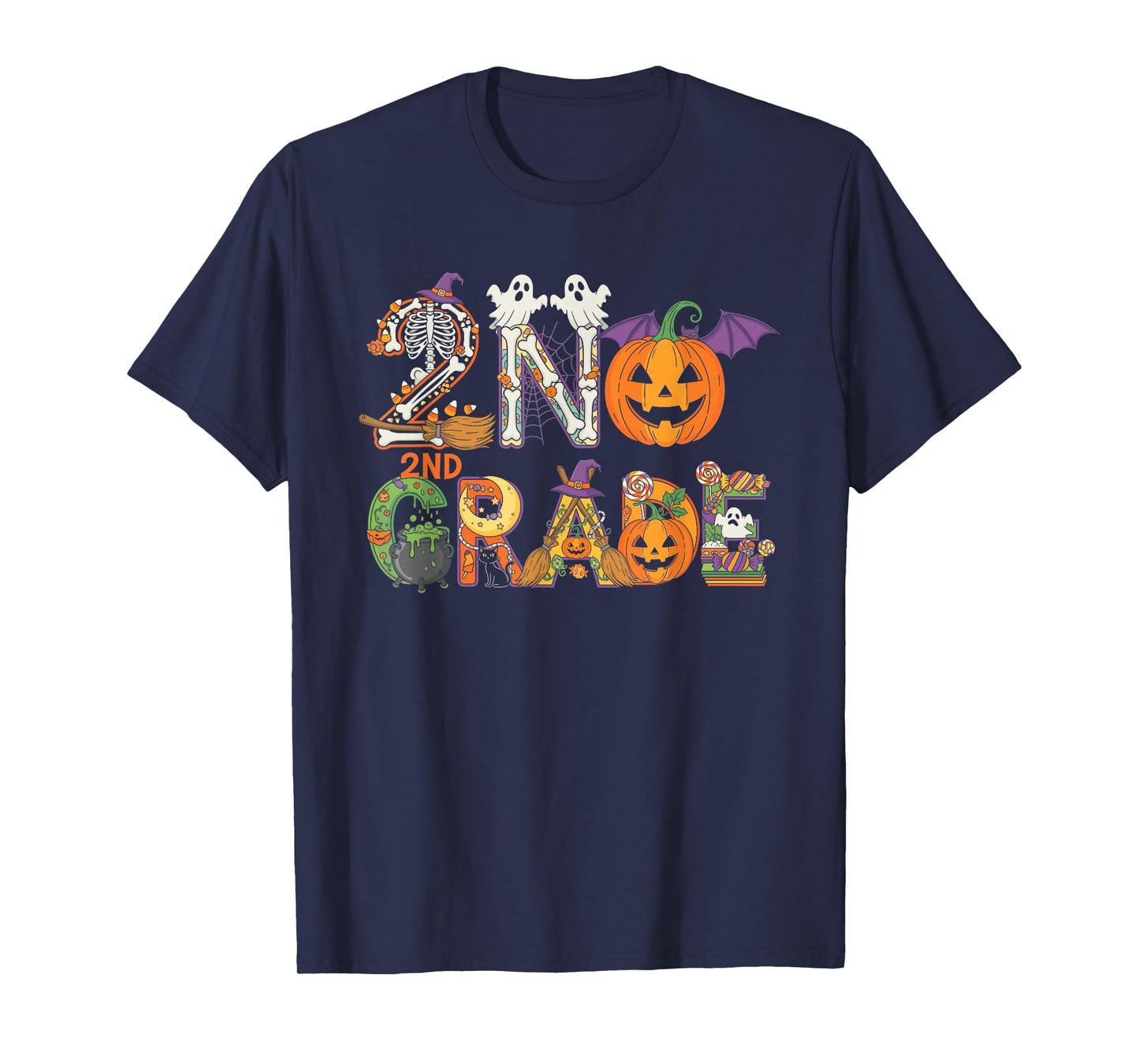 2nd Grade Pumpkin Ghost Skeleton Halloween Kids Mens Womens T-Shirt
