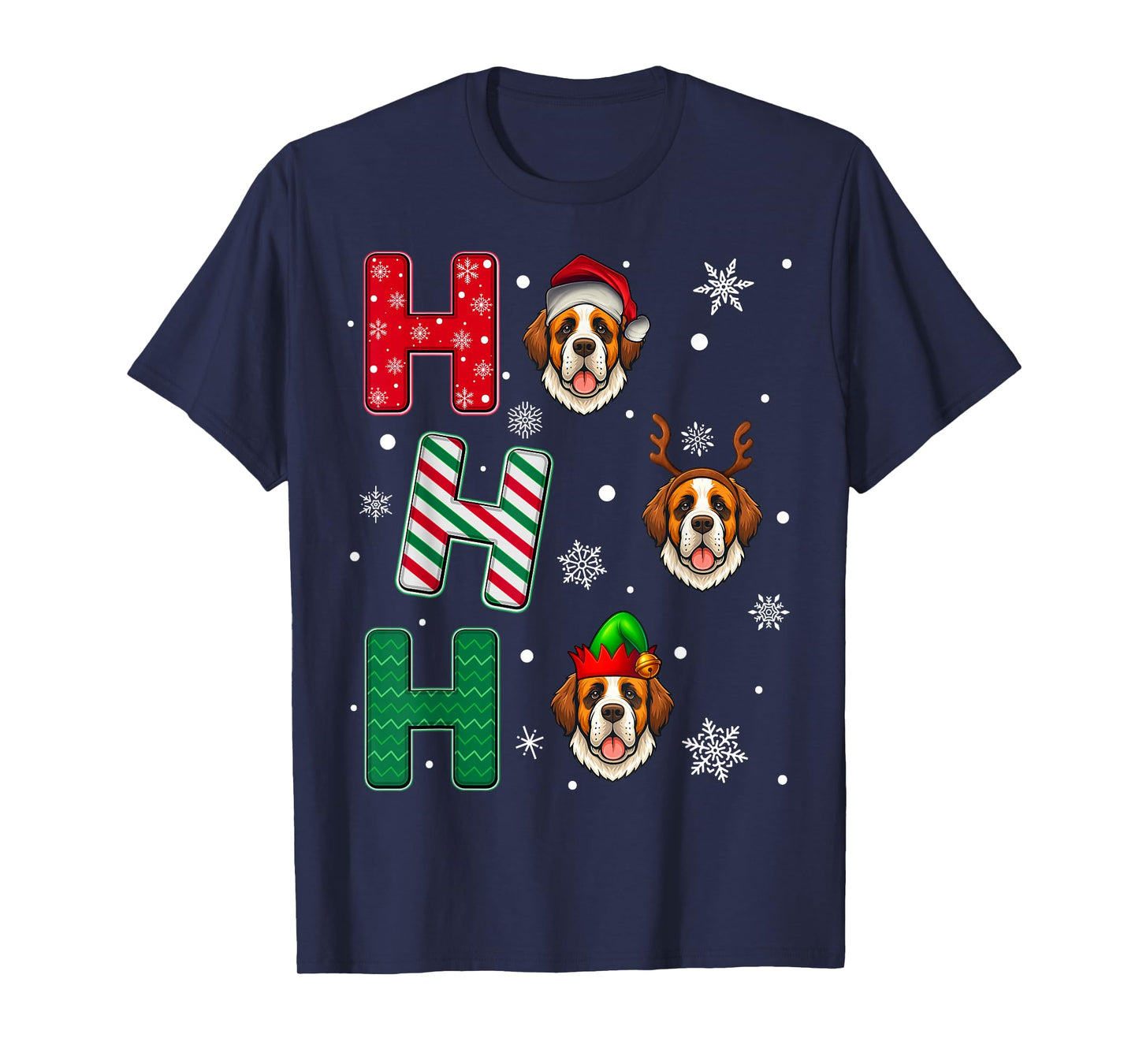 Ho Ho Ho Saint Bernard Dog Matching Christmas Santa Elf Xmas T-Shirt