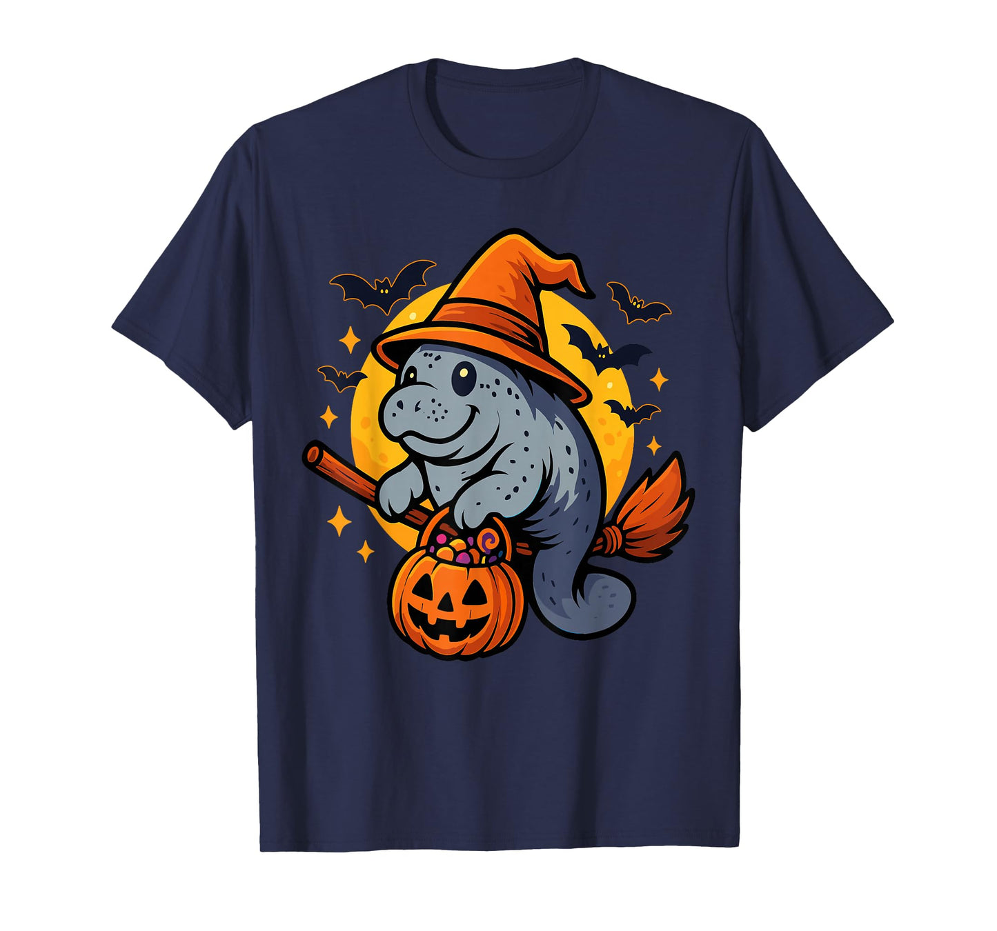 Manatee Witch Hat Pumpkin Halloween Spooky Season T-Shirt