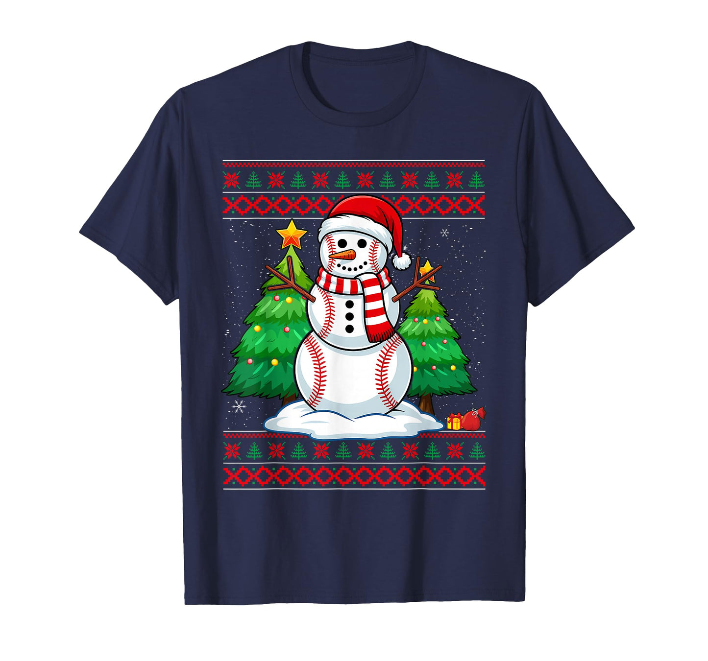 Christmas Baseball Snowman Reindeer in A Santa Hat Pajama T-Shirt