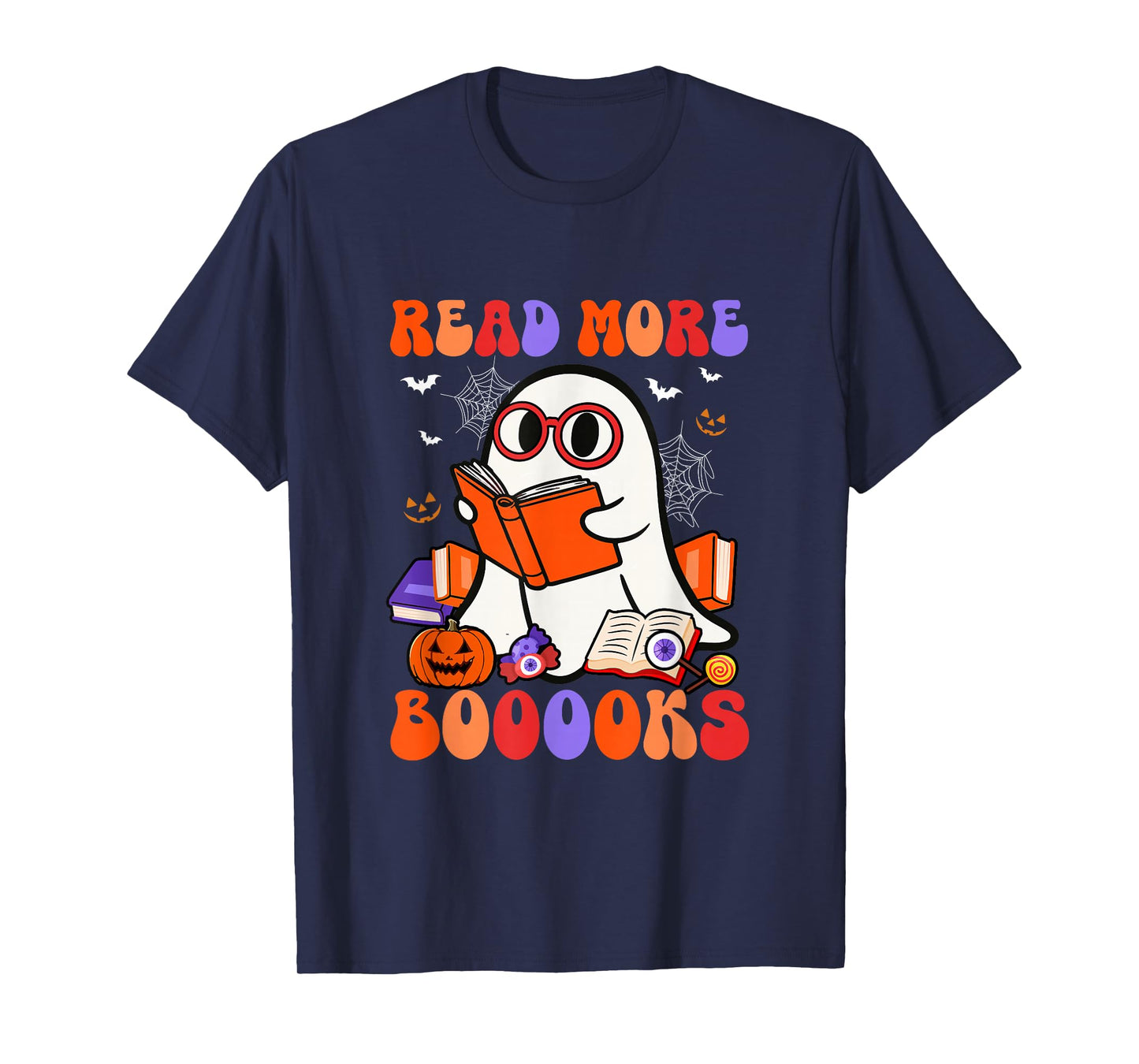 Read More Booooks Halloween Boo Colorful Costume Librarian T-Shirt