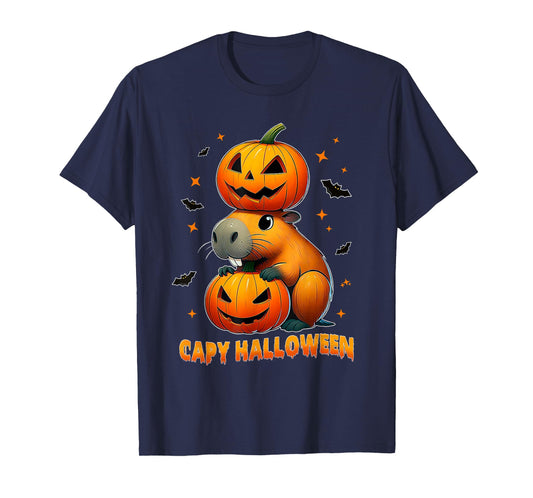Capy Halloween Funny Cute Capybara Pumpkin Men Women Kids T-Shirt