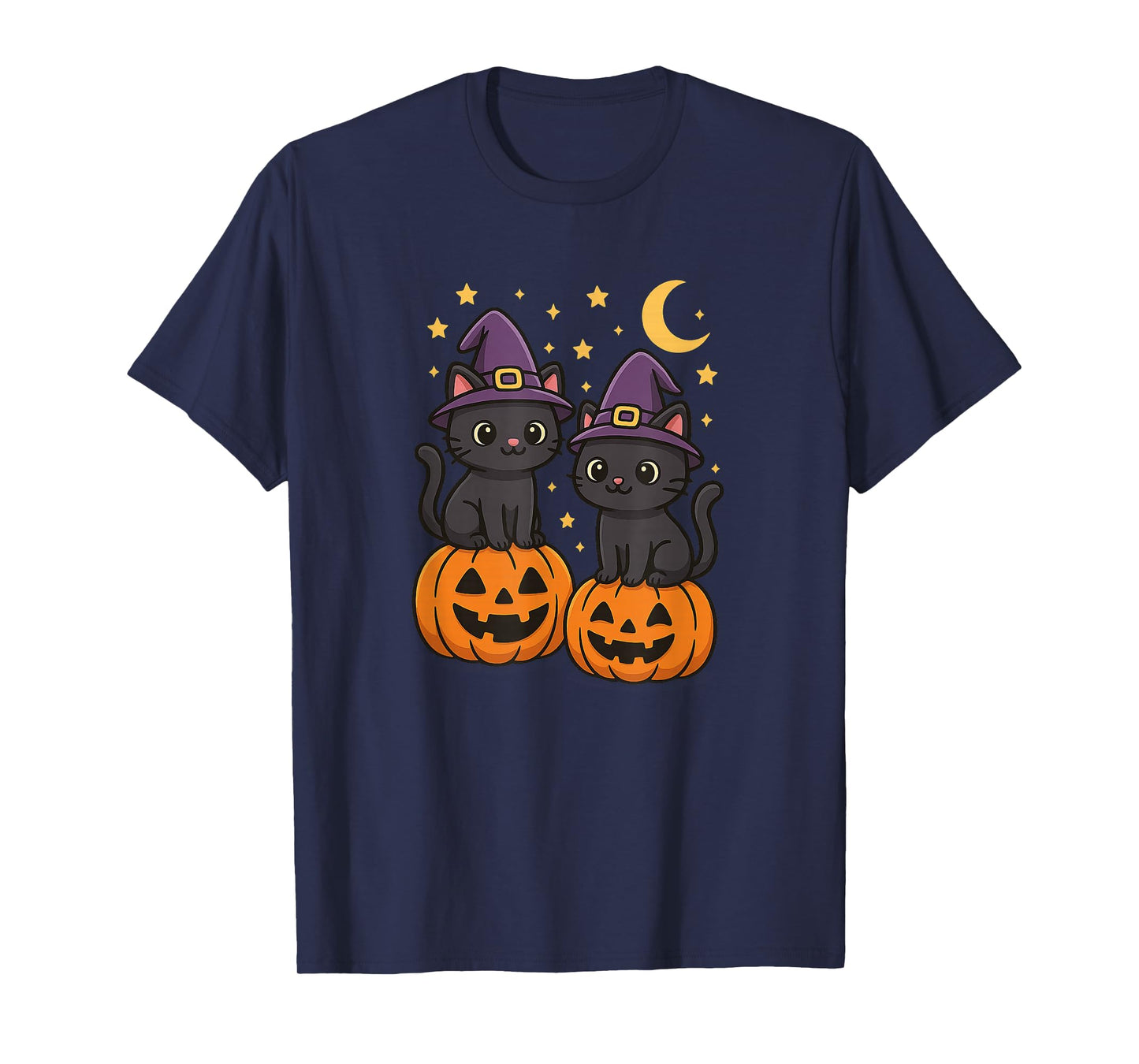 Cute Black Cats with Witch Hats Halloween T-Shirt