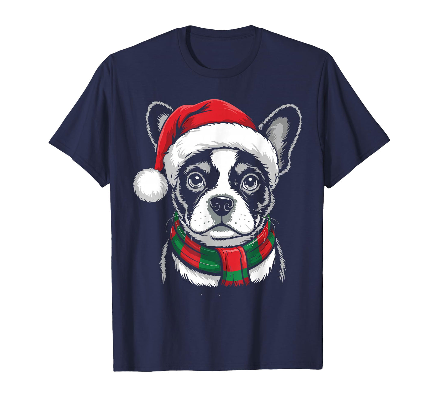Frenchie Dog Xmas Santa Hat Scarf Christmas Costume T-Shirt