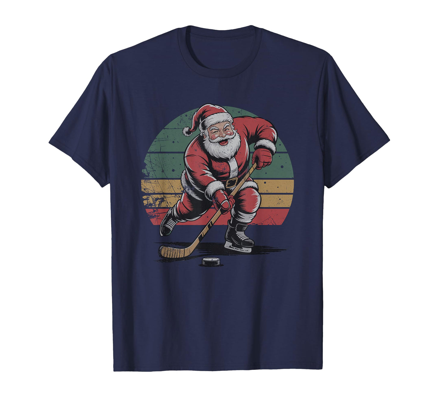 Santa Playing Hockey Retro Vintage 90s Christmas Holiday T-Shirt