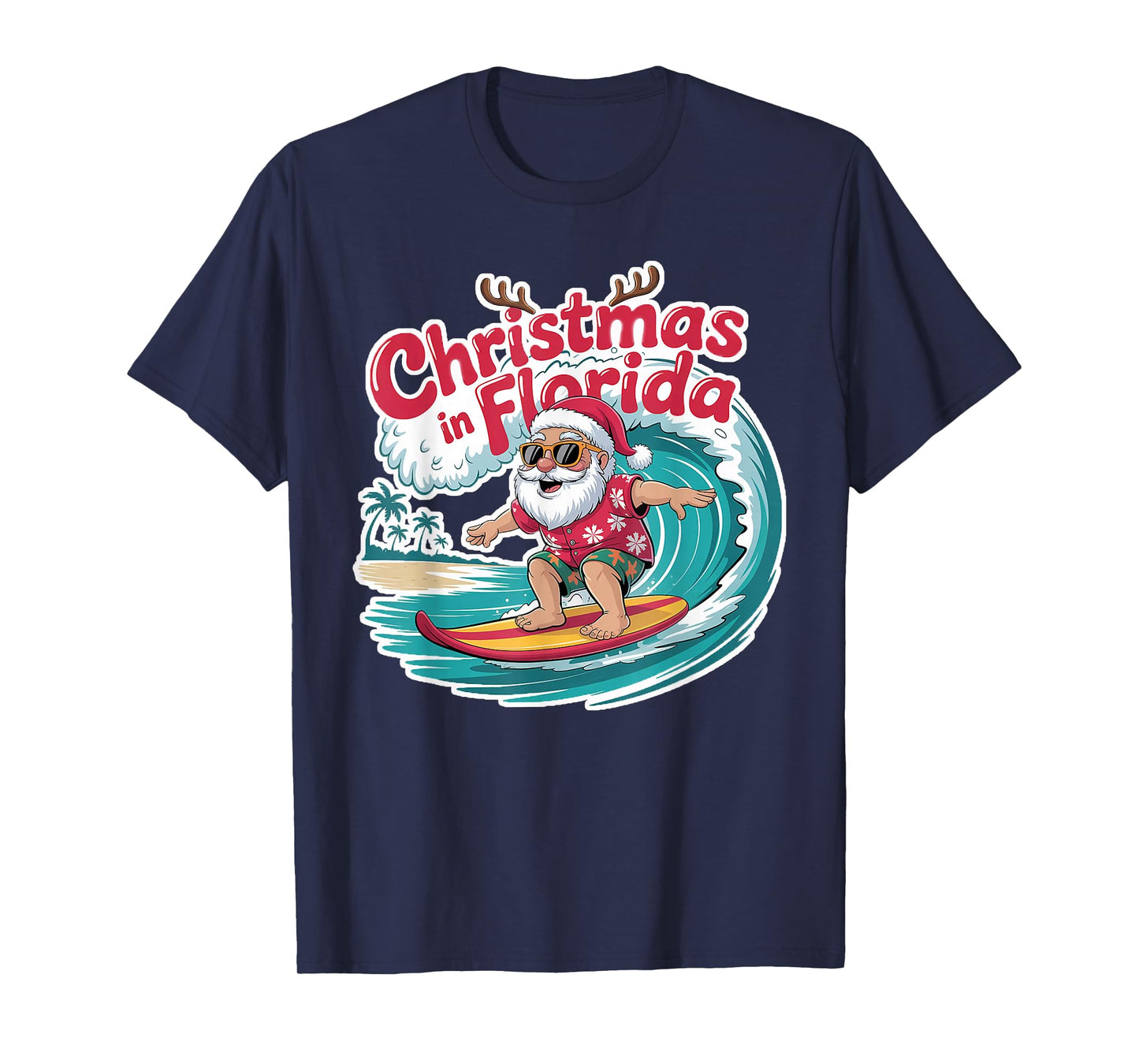 Christmas in Florida Surfing Santa Claus Tropical Holiday T-Shirt