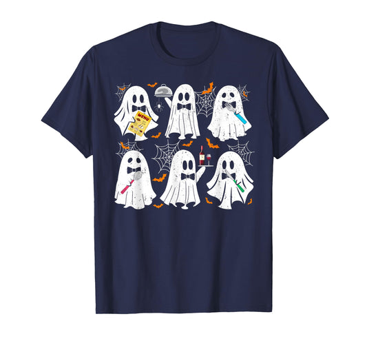 Ghost Waiter Waitress Funny Costume For Halloween Men Women T-Shirt