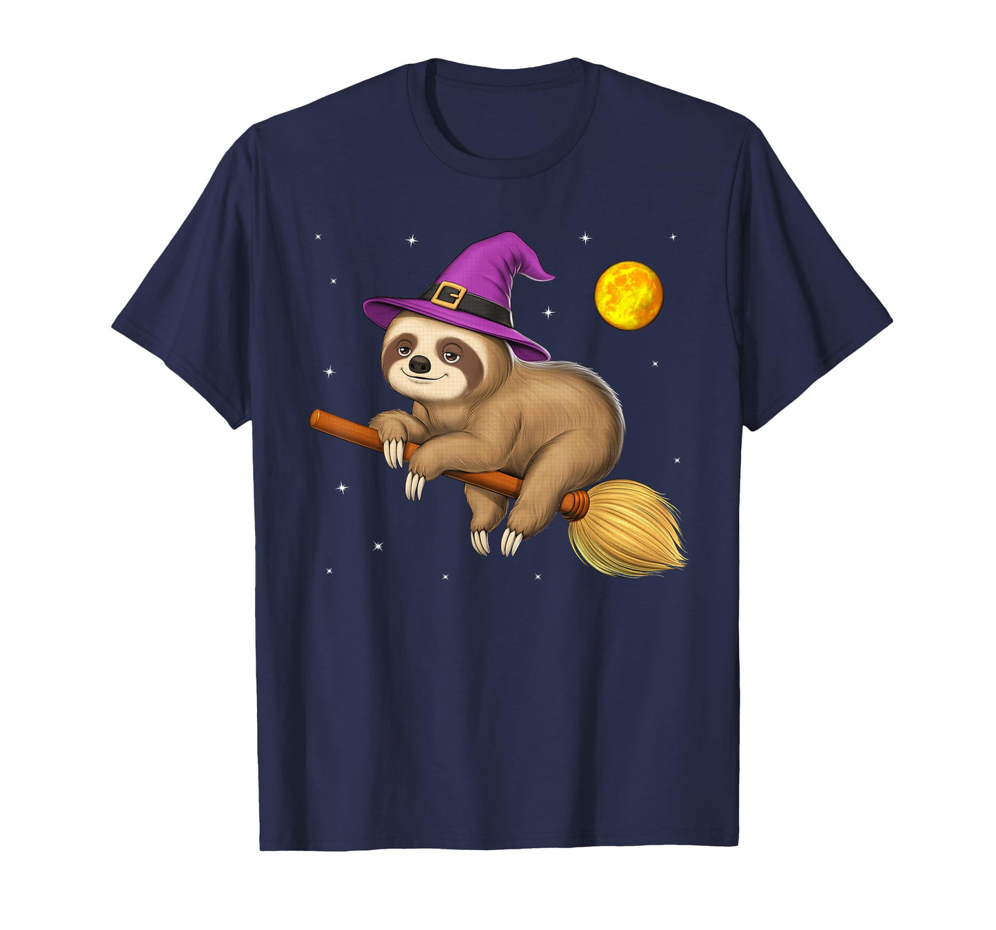 Sloth Witch Riding Broom Halloween Wiccan Spooky Cute Sloth T-Shirt